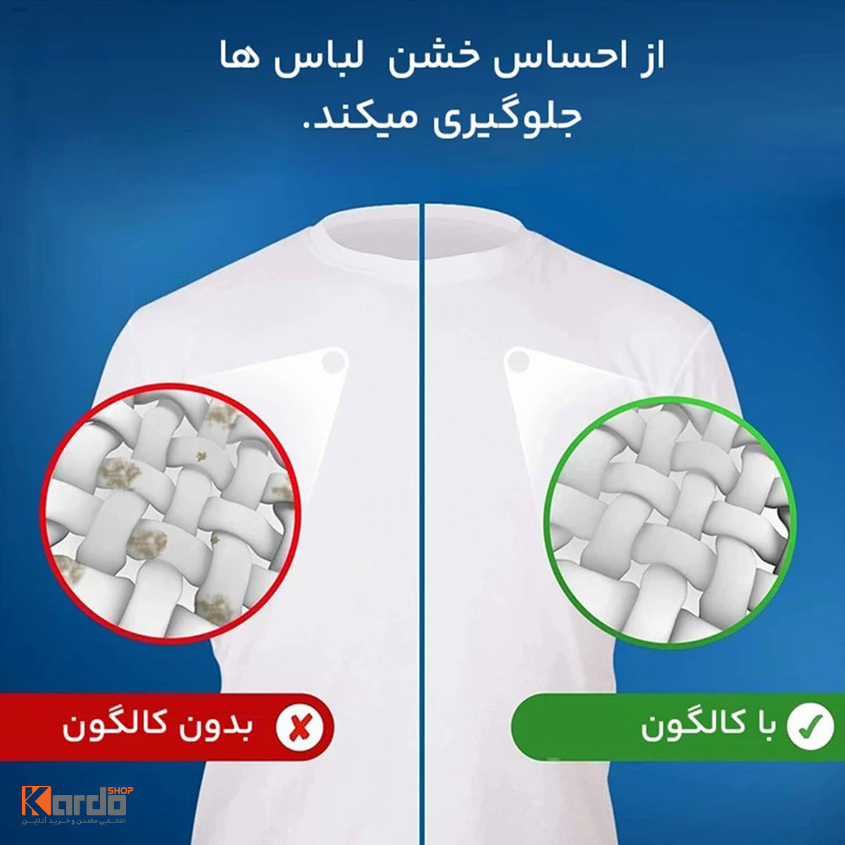 قبل و بعد استفاده از قرص جرم‌گیر ماشین لباسشویی کالگون 4in1 Arada