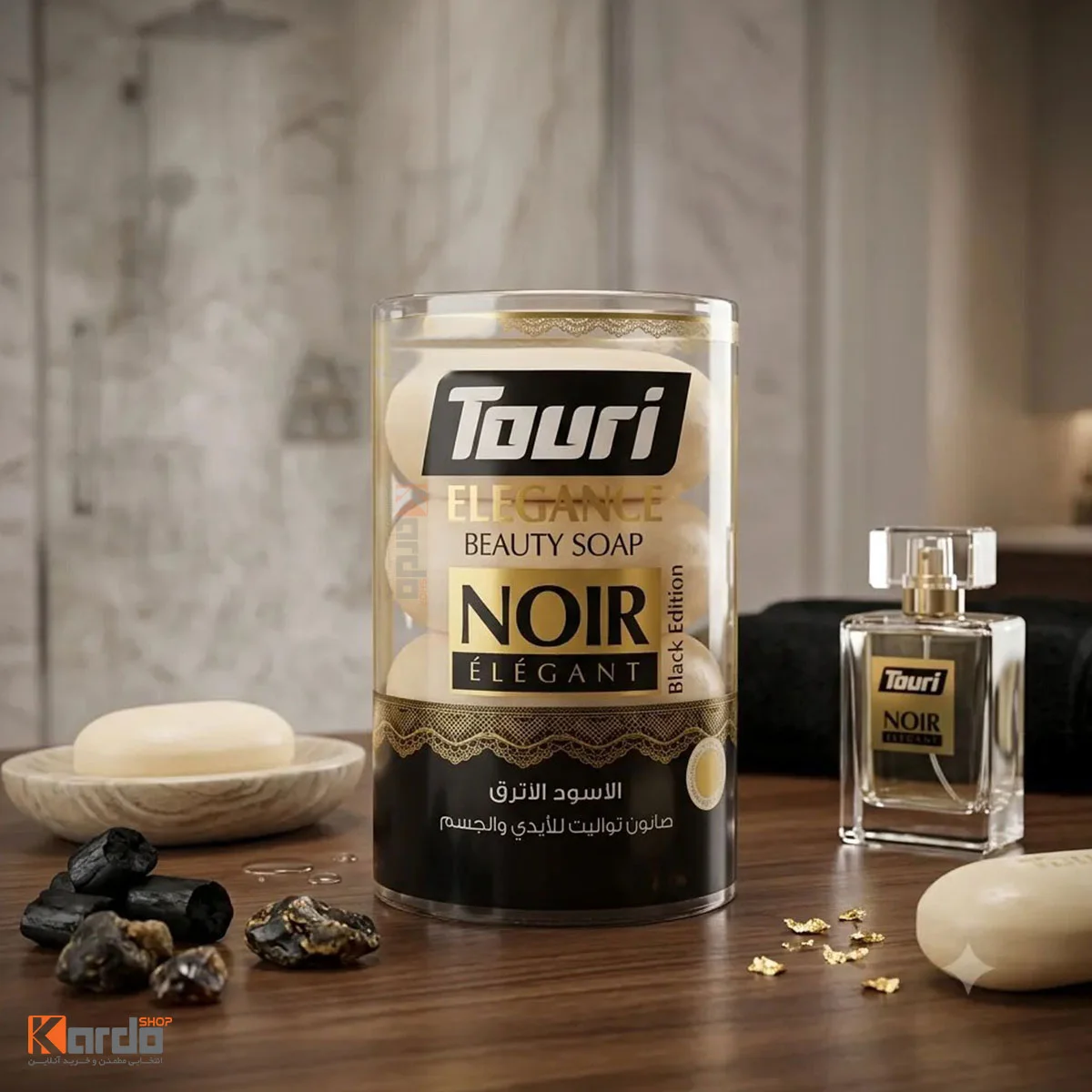 صابون شستشو مرطوب کننده بدن توری مدل NOIR وزن 100 گرم بسته 4 عددی