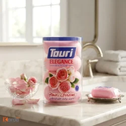 صابون شستشو مرطوب کننده بدن توری مدل گل رز وزن 100 گرم بسته 4 عددی