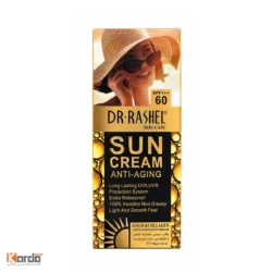 کرم ضد آفتاب بی‌رنگ دکتر راشل SPF 60 مدل Anti Aging مناسب انواع پوست 80 میلی‌لیتر