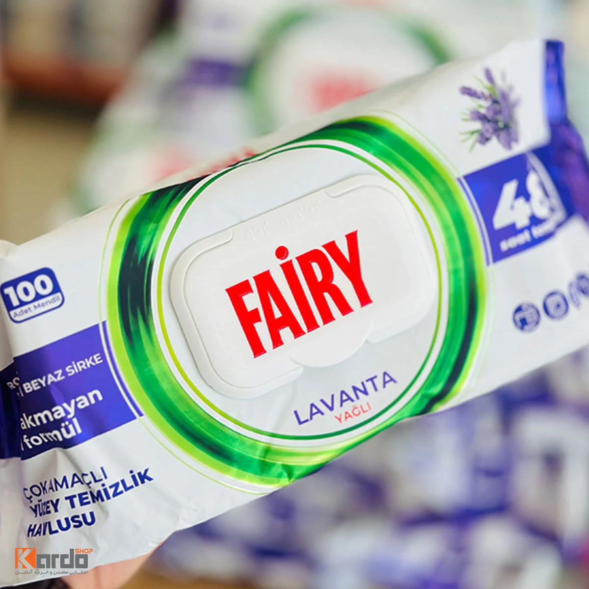 دستمال مرطوب چند منظوره فیری Fairy با رایحه اسطوخودوس بسته 100 عددی -